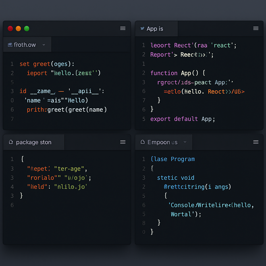 PC app with code generated and different applications open with code in them-1