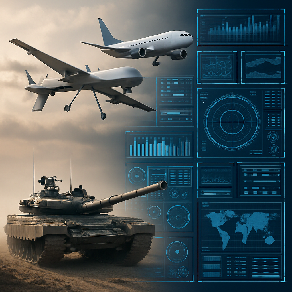 drone commercial airplane tank and images of data and avionics or military data systems-1